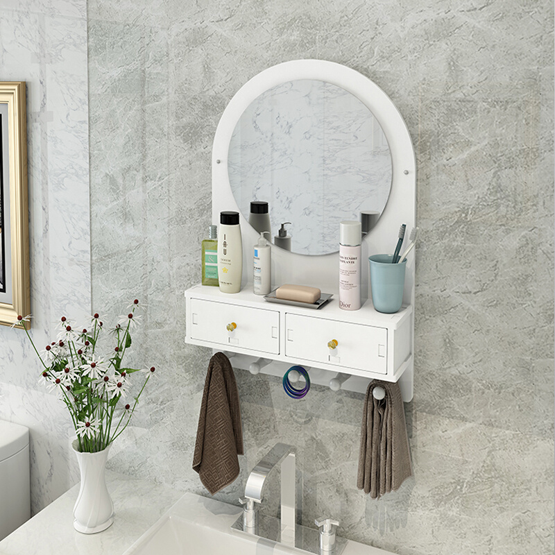 浴室镜子洗手间贴墙免打孔卫浴镜厕所卫生间洗漱台带置物架化妆镜