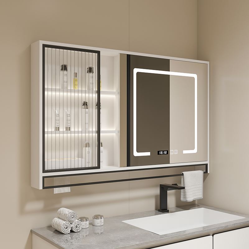 壁挂收纳盒除雾定制墙式带灯浴室镜在卫浴右卫生间镜门镜子单独柜