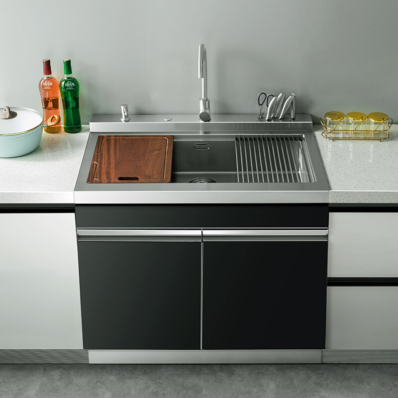 厨房集成水槽储物一体柜 不锈钢大单双槽一体集成水槽洗碗机厂家