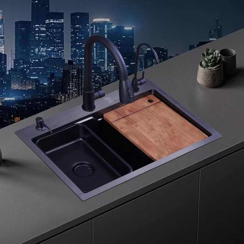 厨房不锈钢网红纳米大单槽枪灰色黑色304洗菜盆手工盆洗碗槽