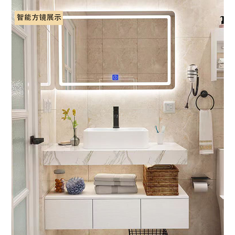 北欧浴室柜现代简约大理石洗脸盆洗手台盆柜组合卫生间洗漱台镜柜
