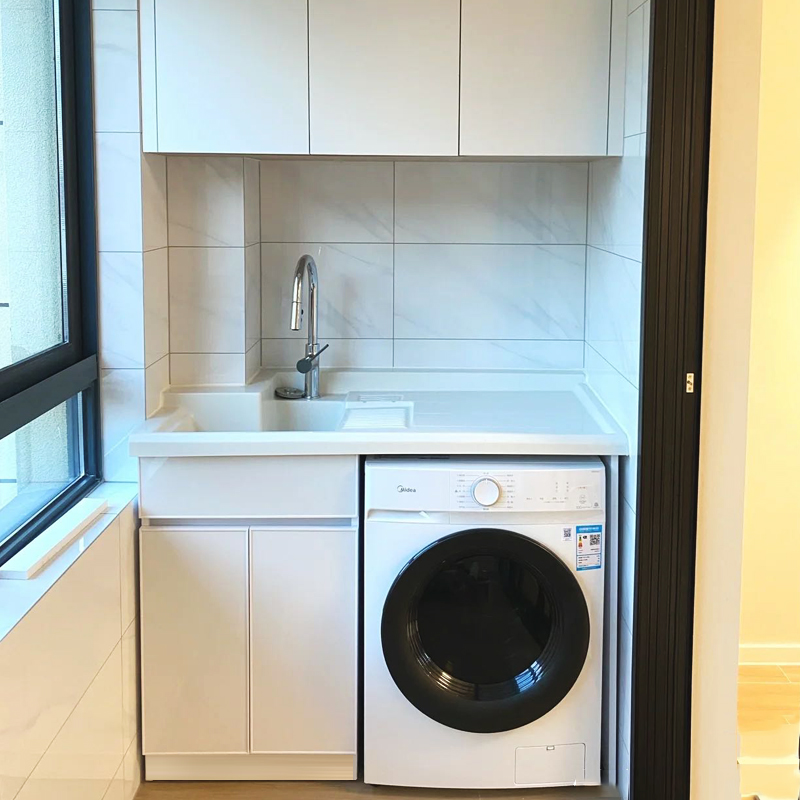 智家现代简约蜂窝铝板太空铝合金切角定制包安装阳台洗衣机柜伴侣