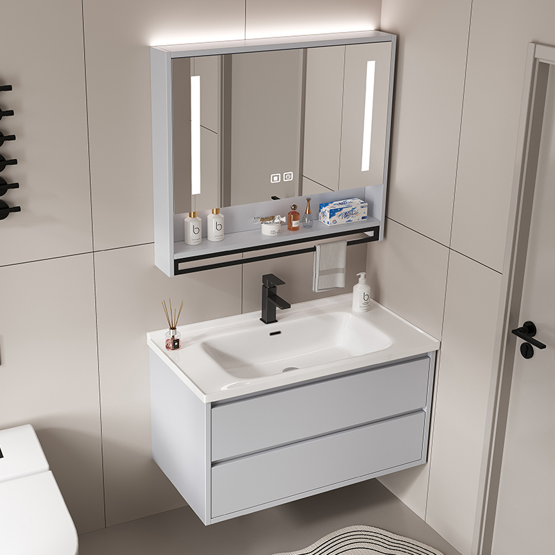 实木智能浴室柜陶瓷一体盆卫生间洗手洗脸盆柜组合套装简约洗漱台