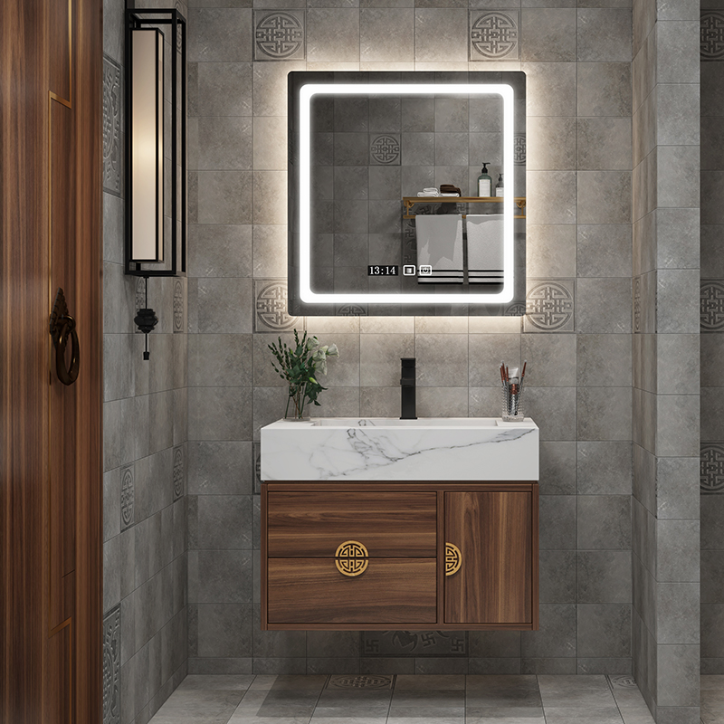 新中式实木大理石浴室柜智能组合卫生间洗手池洗脸盆柜洗漱台定制