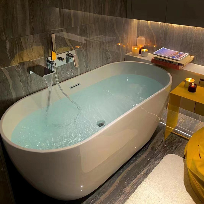 慢道亚克力浴缸独立式无缝一体家用民宿酒店成人日式浴缸双人浴盆