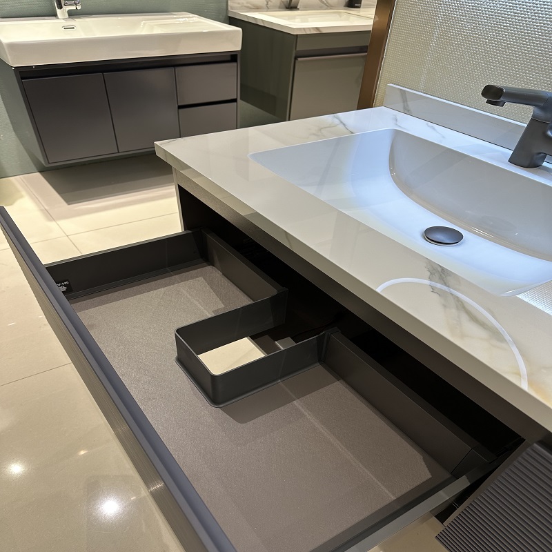 新款浴室柜岩板无缝拼接陶瓷盆智能镜903多层实木免漆可非标定制