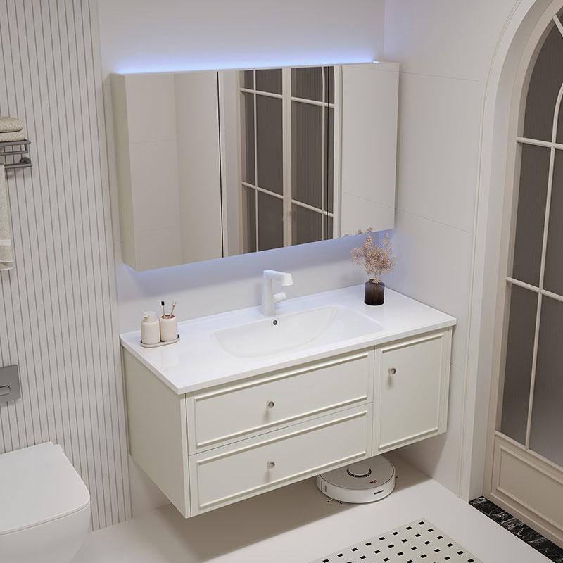 法式橡胶木浴室柜组合洗手盆柜洗漱台洗脸陶瓷一体盆智能套装定制