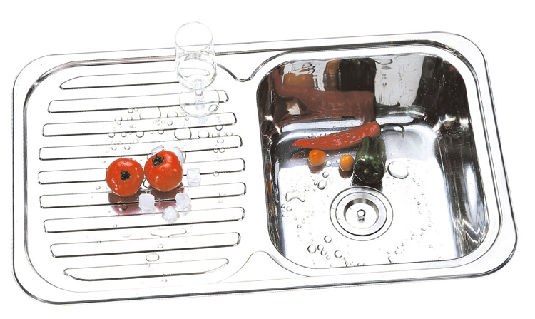 台下盆SUS304不锈钢单槽带板 洗菜盆 左板右盆 右翼厨房水槽 外贸