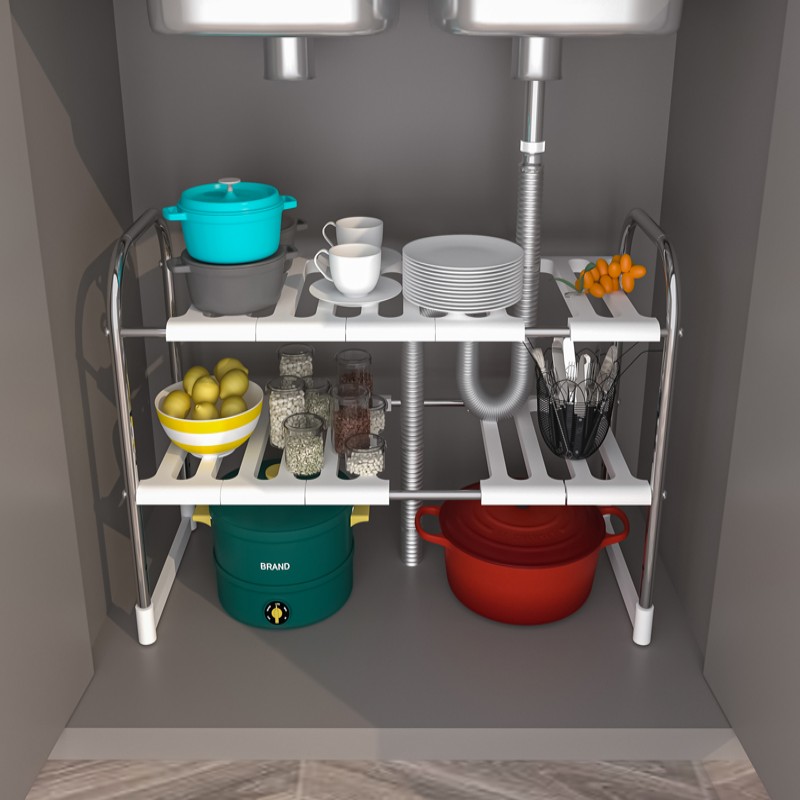 厨房置物架置物架塑料不锈钢架橱柜内分层置物架厨房下水槽收纳架