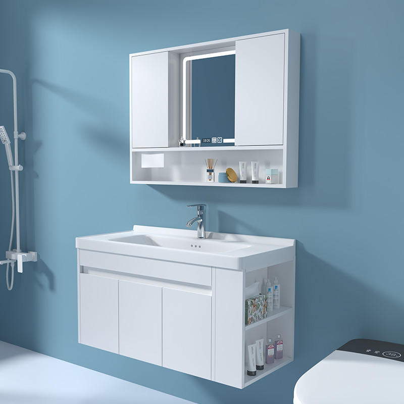 实木浴室柜组合侧边储物卫生间洗漱台推拉式智能镜柜洗手盆洗脸盆