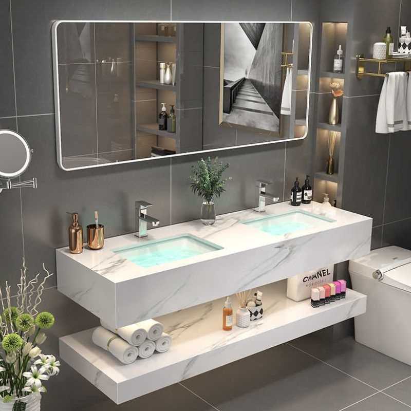 洛嘉北欧大理石浴室柜组合卫生间单双盆洗手台定制大尺寸洗脸盆洗