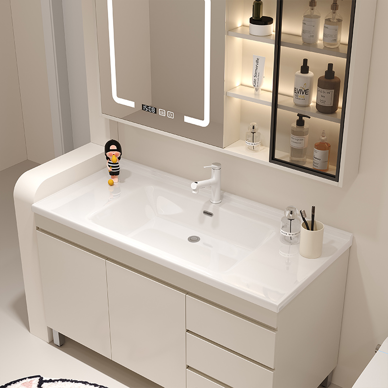 现代简约陶瓷一体盆浴室柜卫生间落地式洗漱台洗手洗脸面盆柜组合
