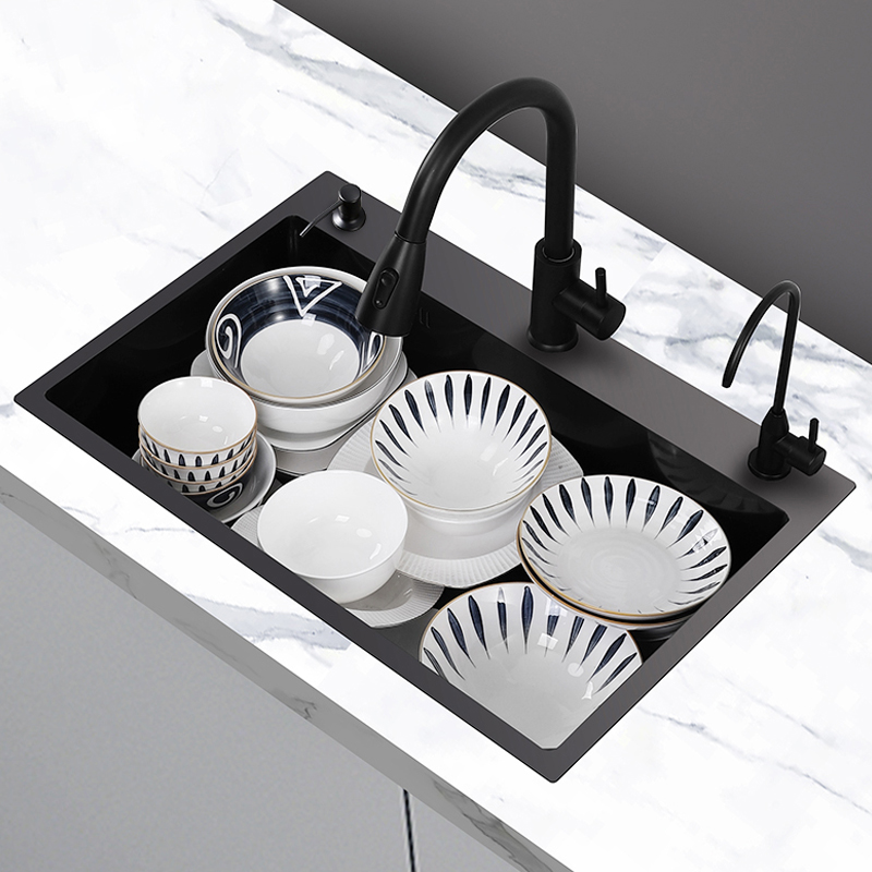 纳米厨房水槽大单槽304不锈钢黑色家用洗菜盆 洗碗槽水池 台下盆