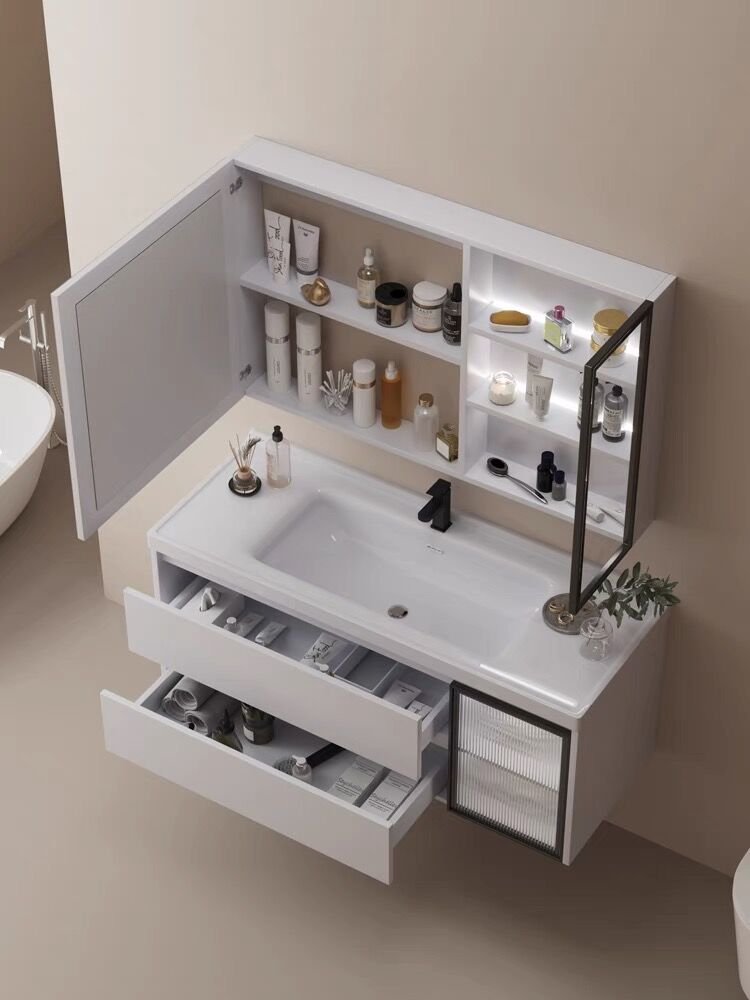 正品实木浴室柜组合轻奢卫生间洗手脸盆洗漱台现代简约智能镜套装