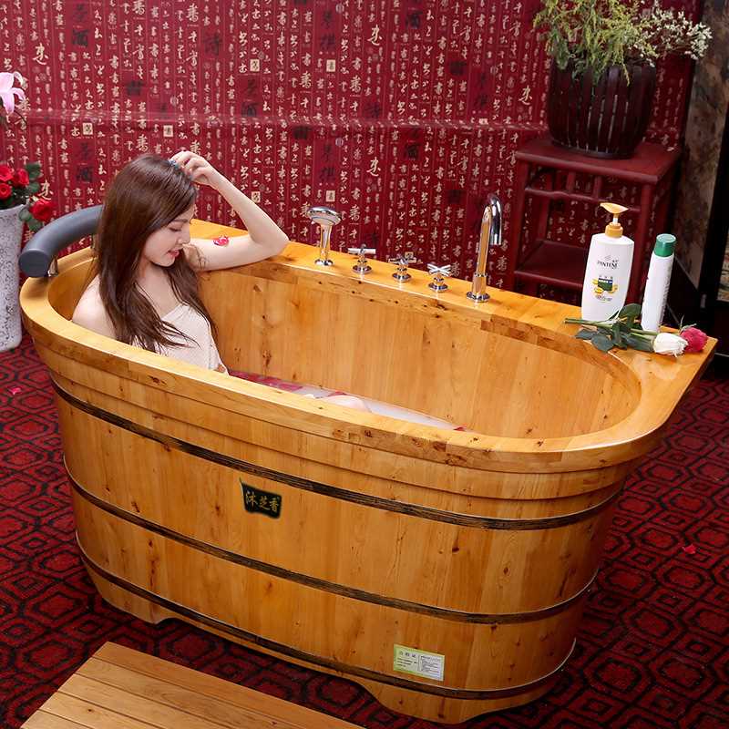带水龙头泡澡木桶成人全身家用双人洗澡沐浴桶美容院熏蒸实木浴缸
