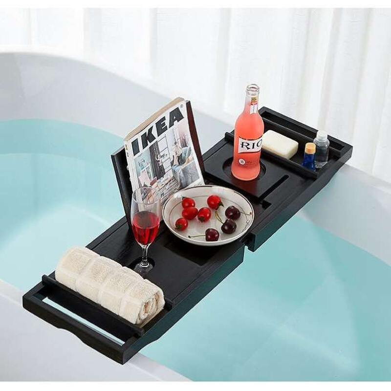浴缸泡澡置物架可伸缩欧式防滑调节浴盆木桶支架竹卫生间板置物板