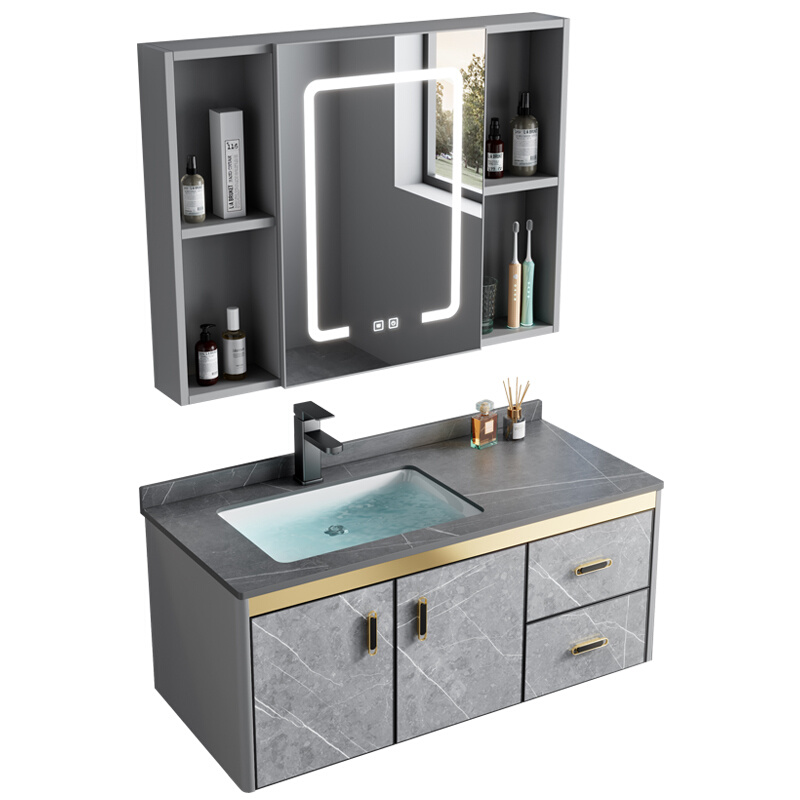 加厚太空铝铝合金浴室柜组合岩板一体洗脸盆洗手盆卫生间洗漱台池