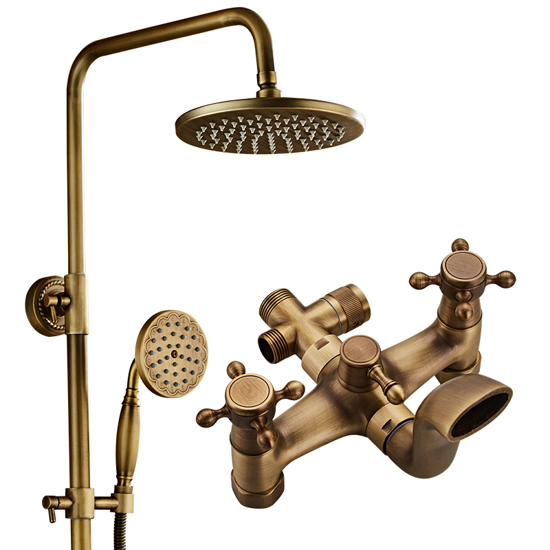全铜仿古花洒套装欧式复古淋浴水龙头冷热双控沐浴器浴室家用增压