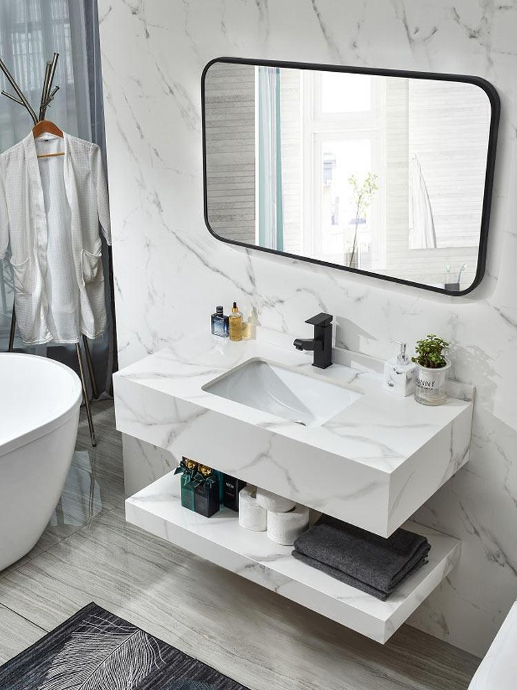北欧现代简约岩板一体卫生间洗漱台洗手盆洗脸池大理石浴室柜组合