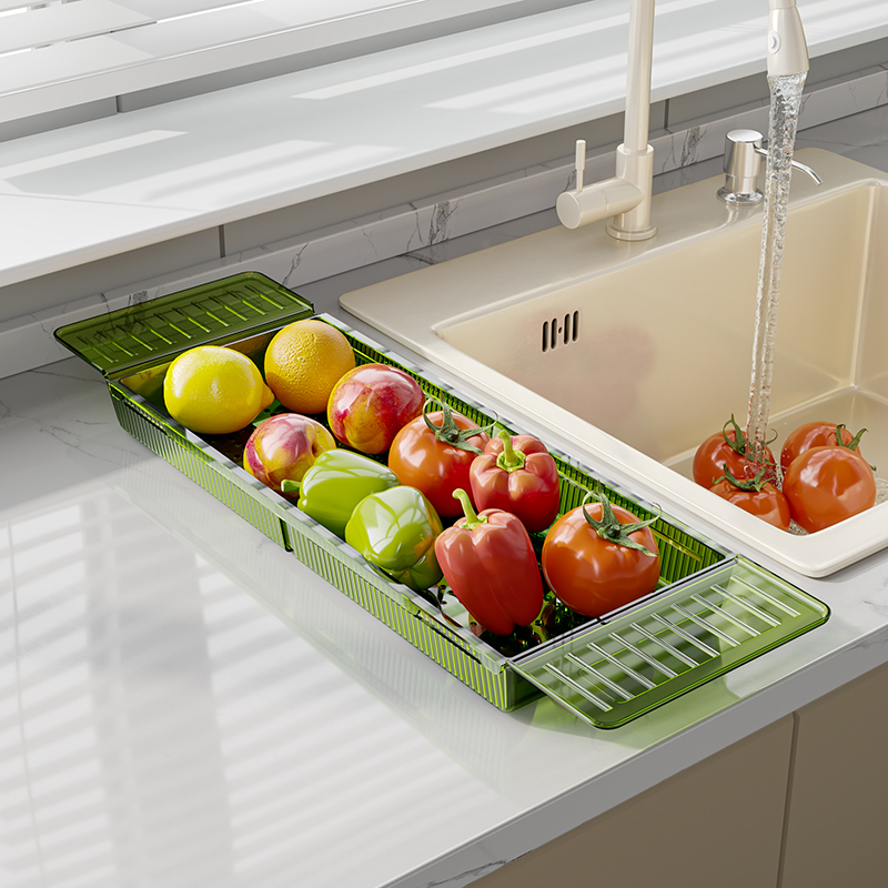 浴室浴缸透明置物架多功能伸缩收纳架厨房免打孔沥水篮洗菜果蔬篮