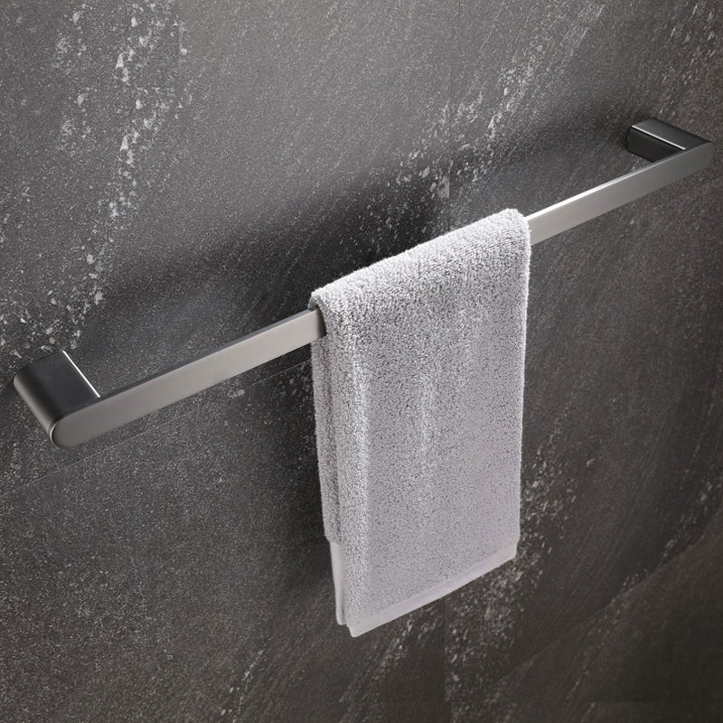 浴室毛巾杆枪灰色304不锈钢卫生间免打孔单杆毛巾架德国轻奢单杠