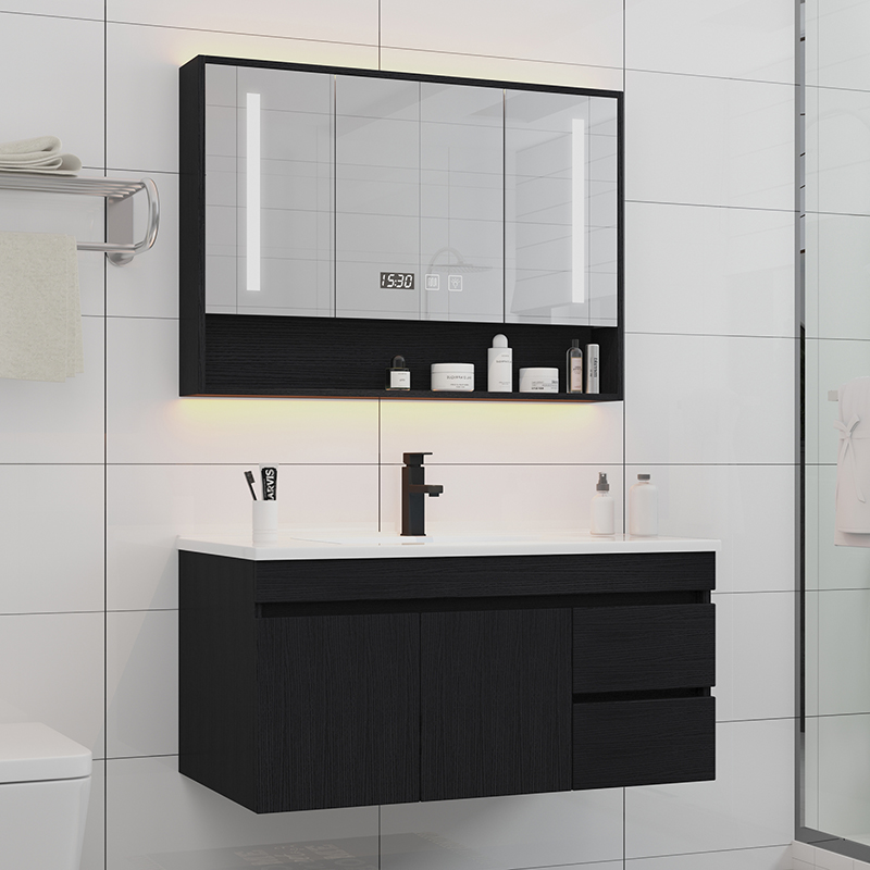 北欧实木浴室柜组合洗脸洗手台陶瓷一体盆小户型卫生间洗漱台镜柜
