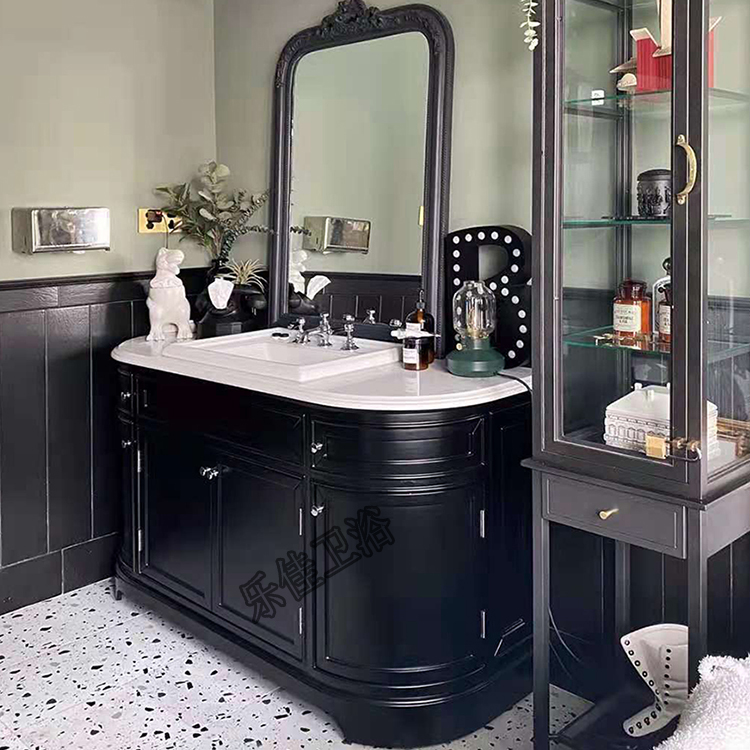 美式橡木浴室柜组合卫生间落地大理石洗漱台欧式实木洗手洗脸盆柜