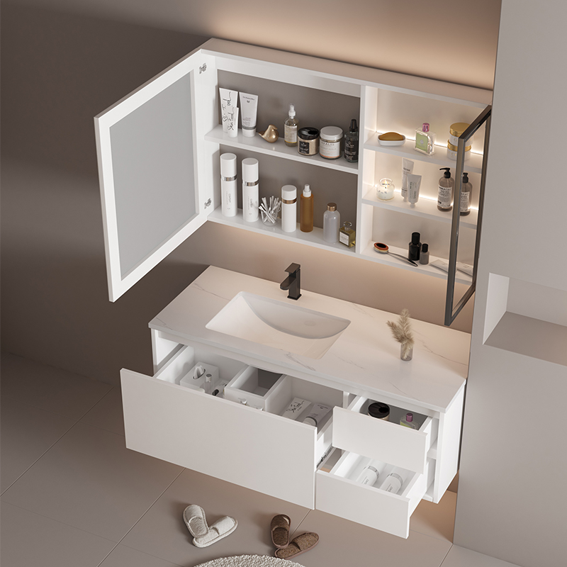 定制智能实木浴室柜组合轻奢简约现代风格定做卫生间洗脸盆艺术