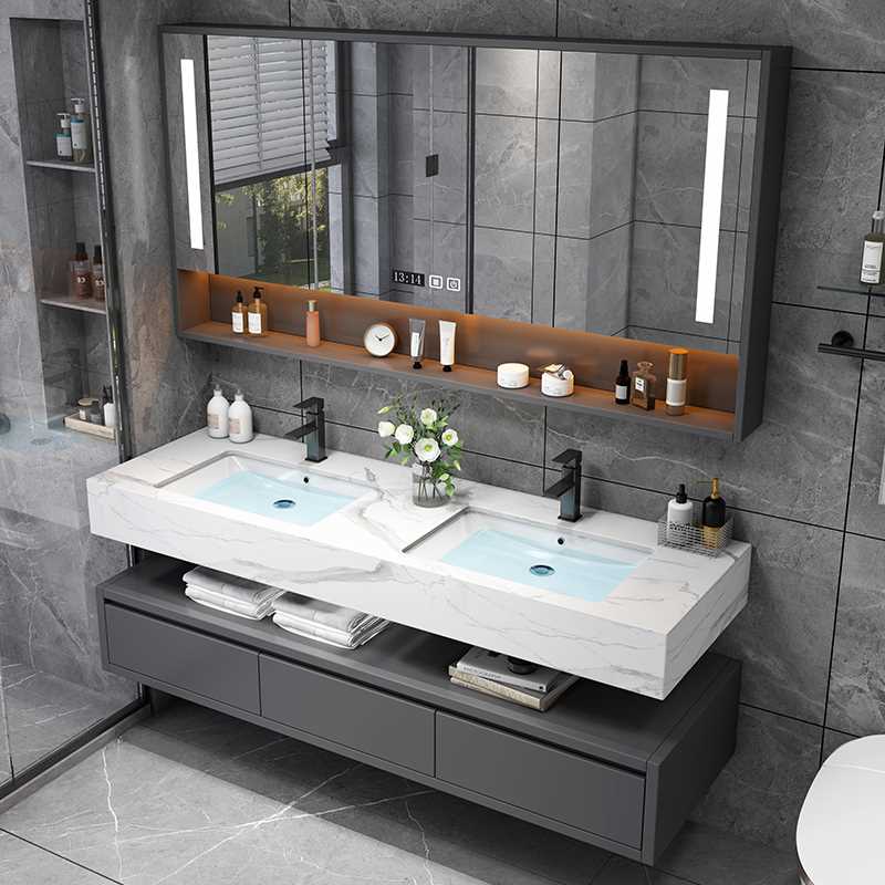 轻奢卫生间岩板智能实木浴室柜组合柜洗漱台洗脸洗手池双盆卫浴柜