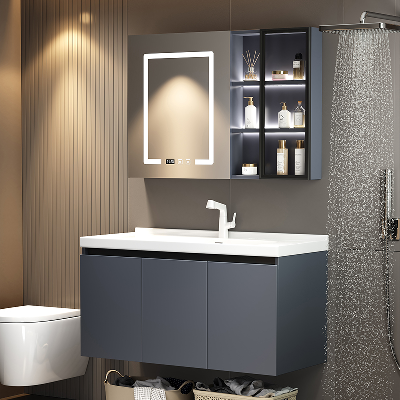 欧罗芬现代简约陶瓷一体盆浴室柜组合卫生间实木洗手洗脸盆柜组合