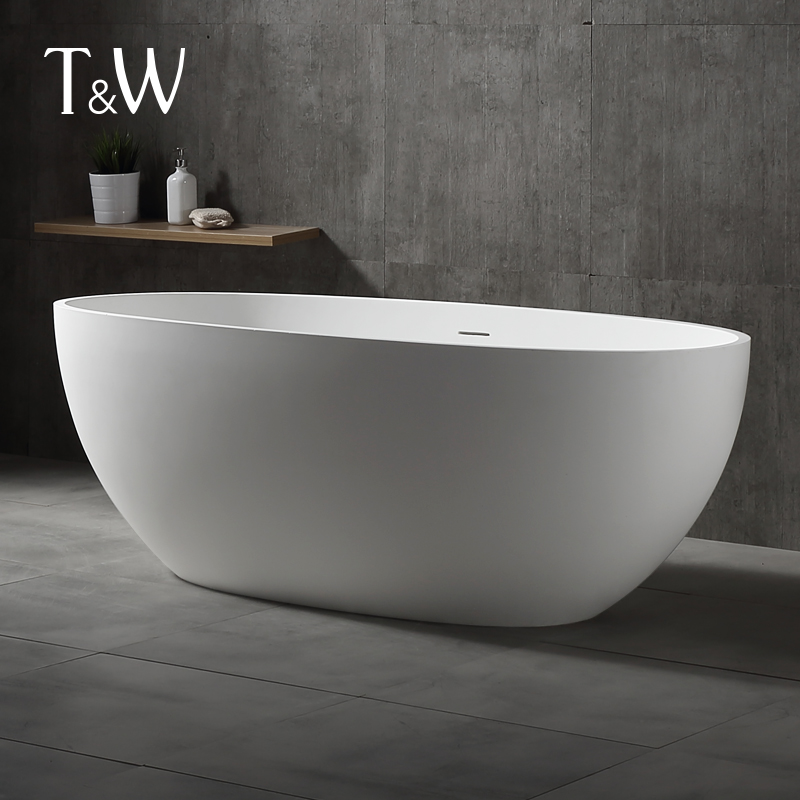特拉维尔厚边人造石浴缸家用小户型独立式薄边椭圆形双人深泡浴盆