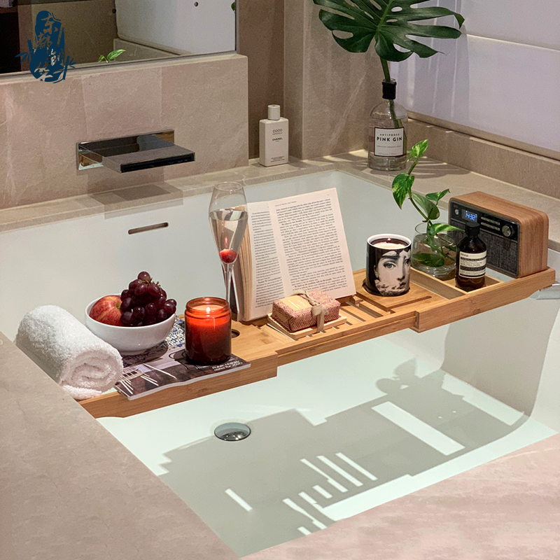 欧式防滑伸缩浴缸架可调节浴盆木桶浴缸支架竹卫生间泡澡置物架板