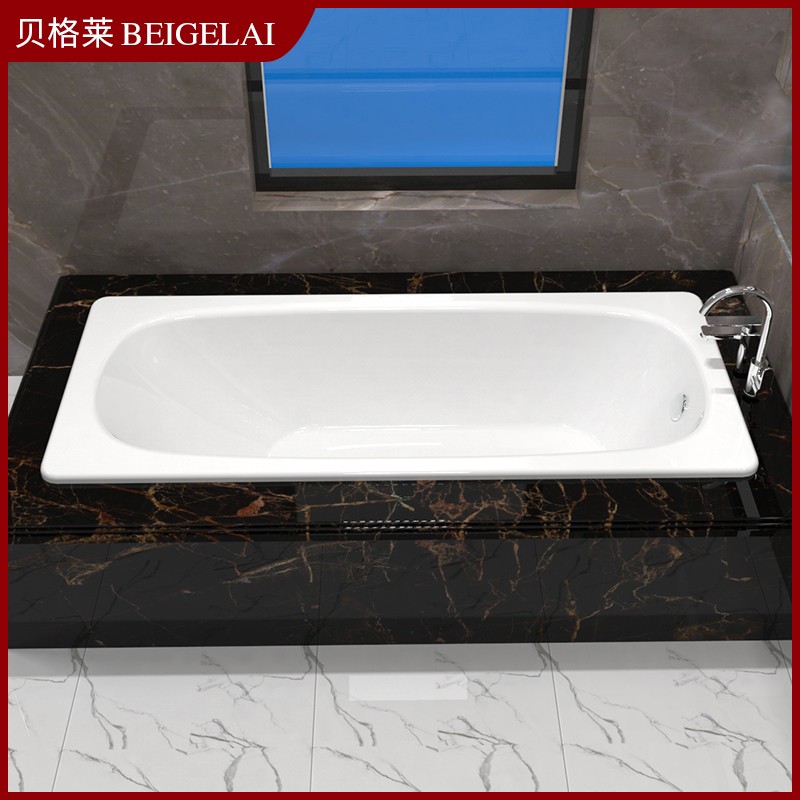 速发搪瓷单人浴盆卫生间方形成人铸铁浴缸家用小户型嵌入式陶瓷1.