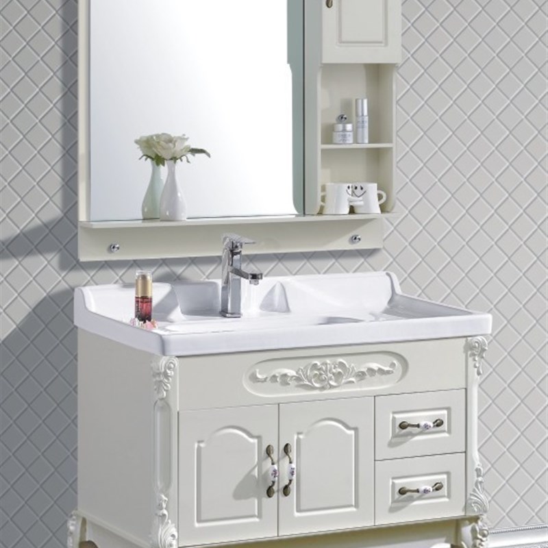 简约欧式卫浴现代浴室柜组合洗x手脸盆柜pvc玉石台面落地陶瓷吊柜