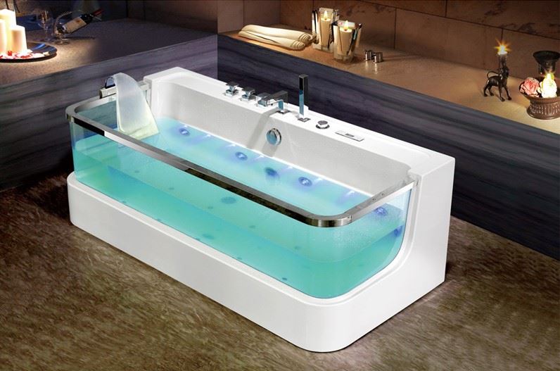 速发亚克力冲浪按摩玻璃浴缸 家用小户型SPA浴盆 泡泡浴彩灯恒温