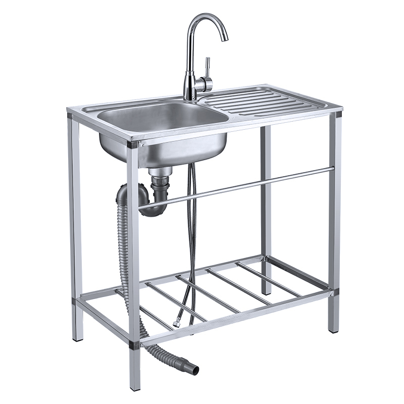 不锈钢水槽单水池台面带平台一体式家用洗碗洗菜带支架厨房洗手盆