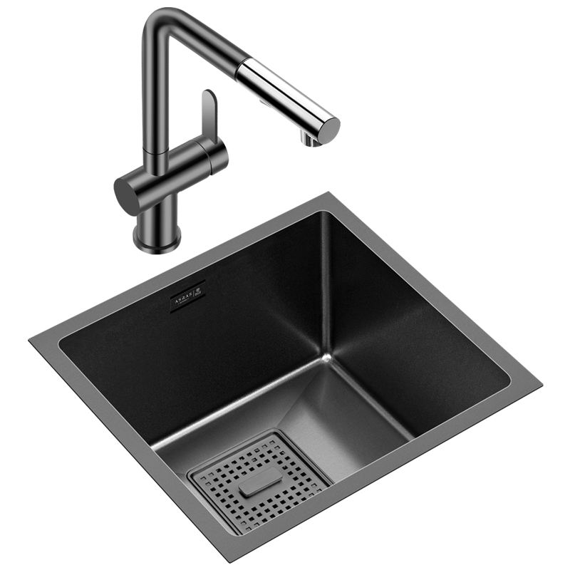 阿萨斯黑色纳米加厚304不锈钢手工水槽厨房阳台小单槽台下洗菜盆