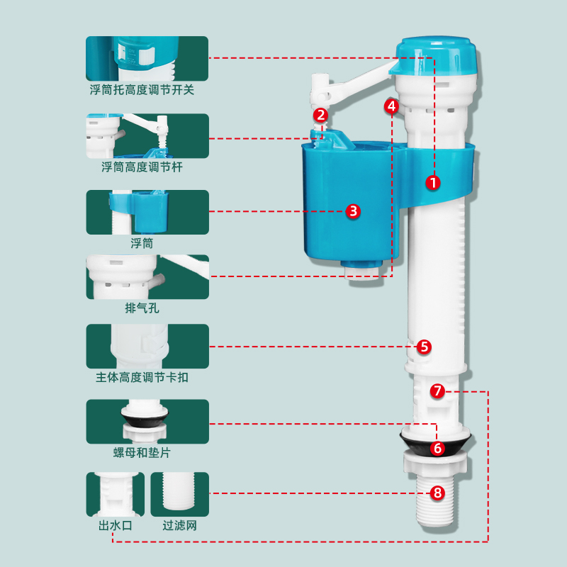 马桶水箱配件抽水马桶通用坐便器进水阀冲水箱配件上水器厕所排水