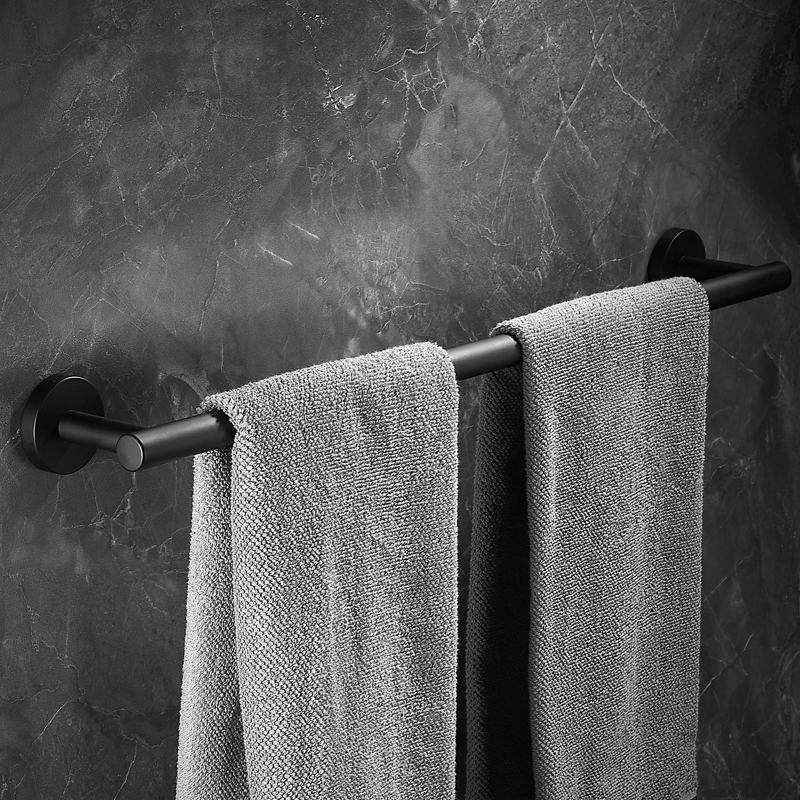 304不锈钢毛巾单杆2层卫生间卫浴毛巾架免打孔壁挂浴室黑色毛巾杆
