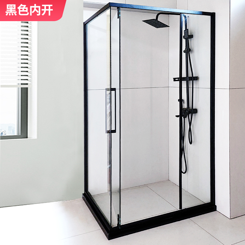 定制不锈钢L直角玻璃浴屏卫生间干湿分离隔断简易推拉移门淋浴房