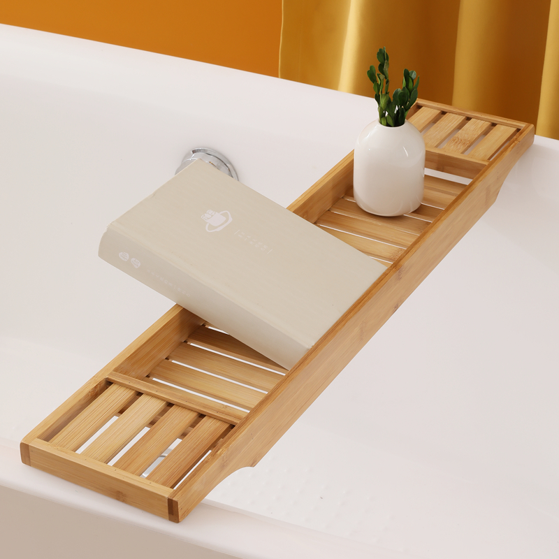 诺宝尼简约风楠竹日式置物架浴缸架可伸缩沥水置物板泡澡托盘轻奢