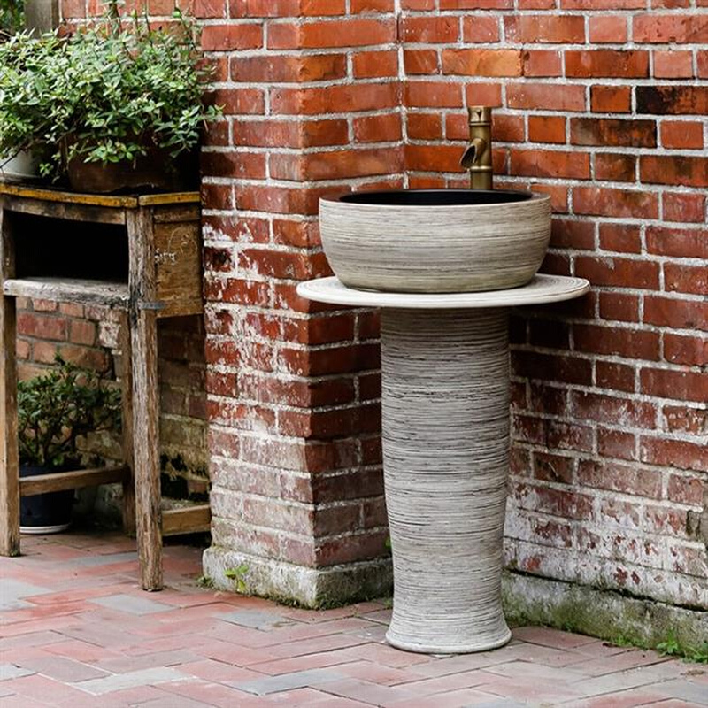 2021洗n手盆陶瓷立柱式小柱盆雕刻家用户外卫生间一体落地洗脸台