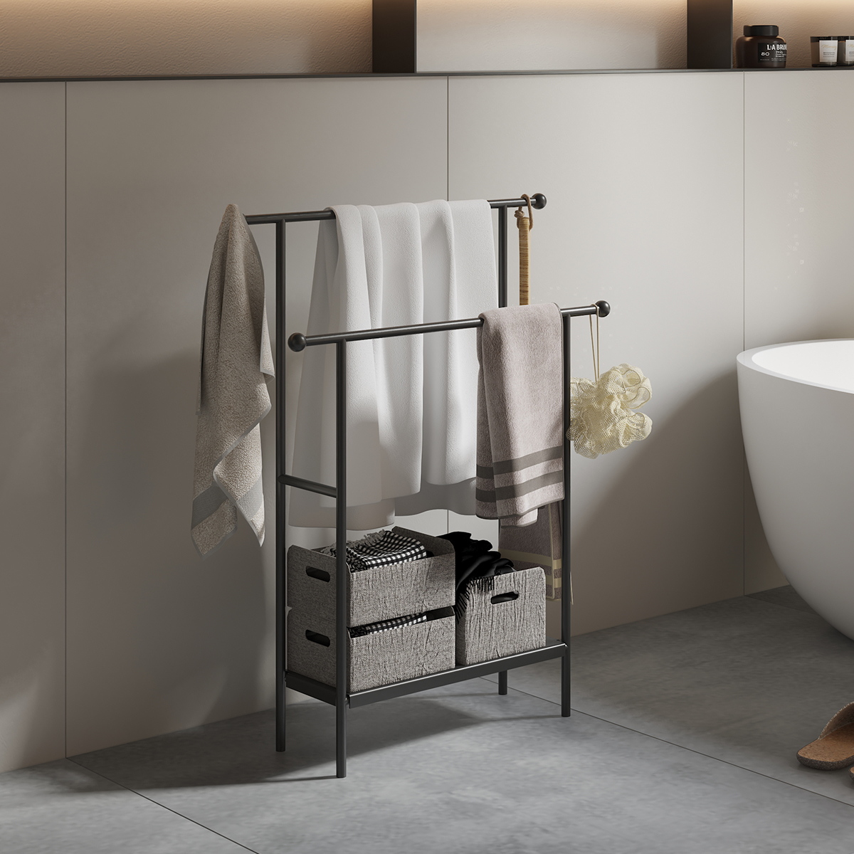 北欧风家用卫生间落地式浴缸边毛巾架浴巾架可移动多功能置物架子
