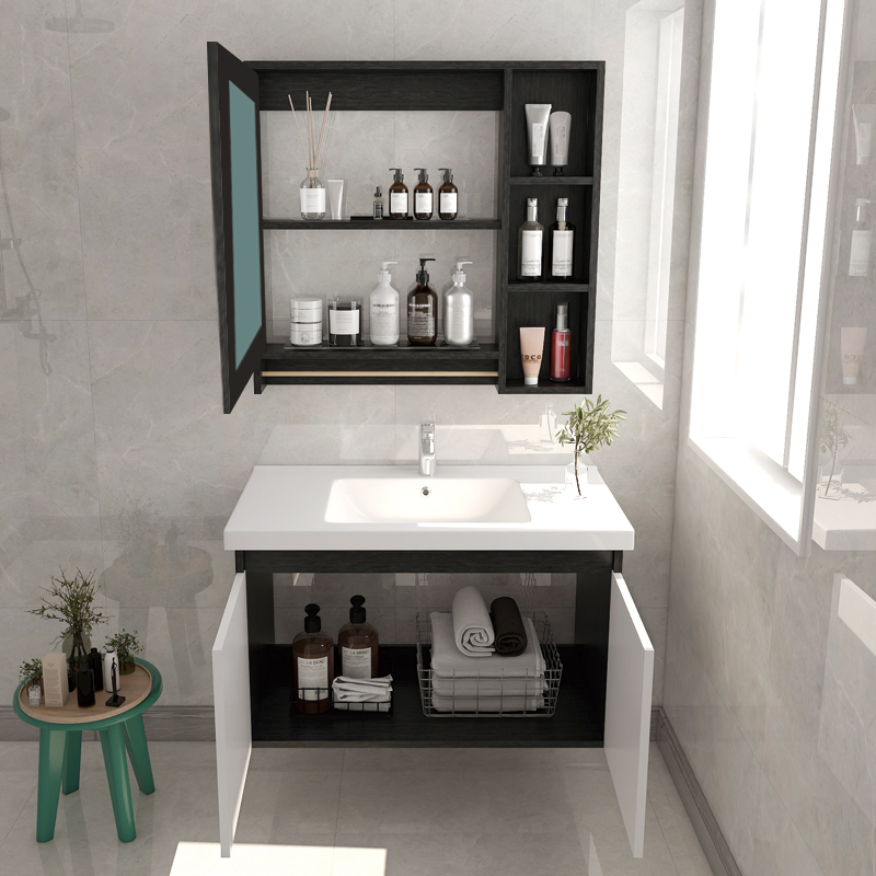 现代实木烤漆浴室柜组合简约洗漱台卫生间陶瓷一体洗脸洗手盆吊柜