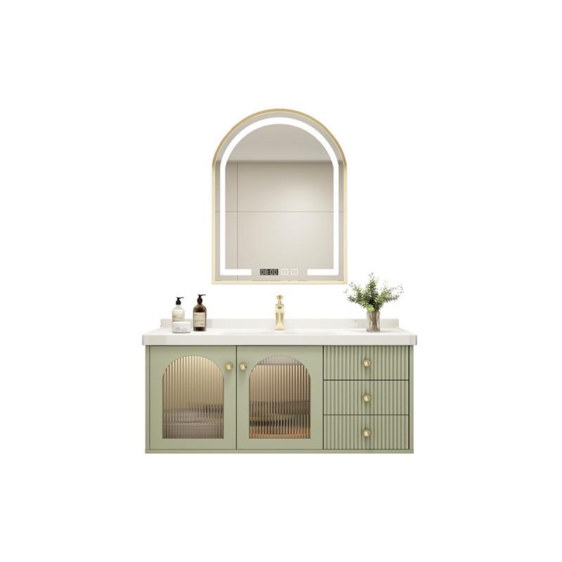 法式陶瓷一体盆浴室柜组合美式轻奢卫生间洗漱台洗脸岩板实木卫浴