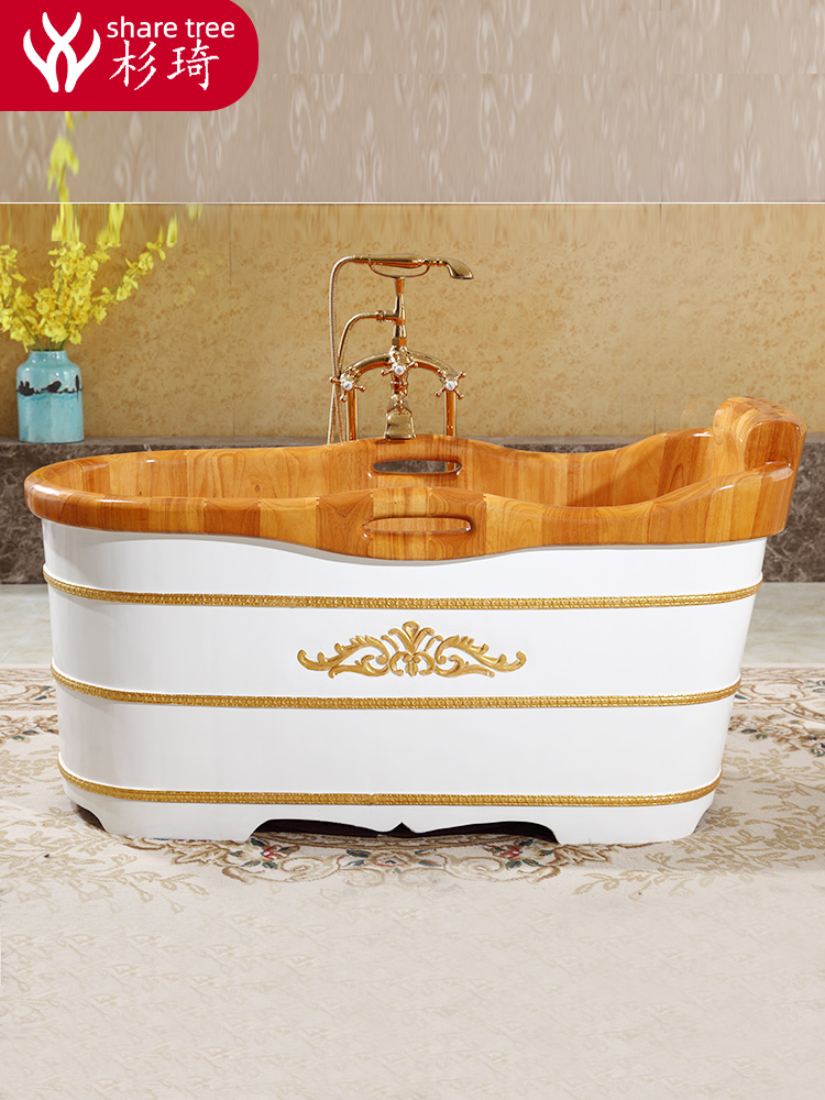 欧式雕花泡澡木桶橡木成人木桶浴缸家用大人洗澡桶全身沐浴盆