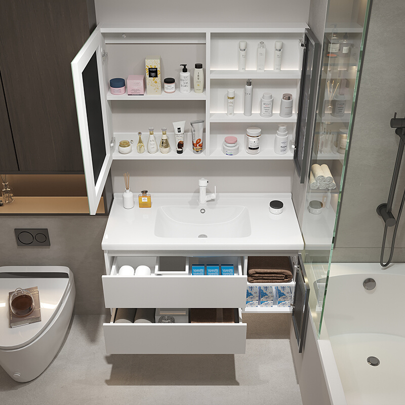 现代简约浴室柜组合肤感一体盆卫生间洗脸盆柜侧边收纳洗手台盆柜