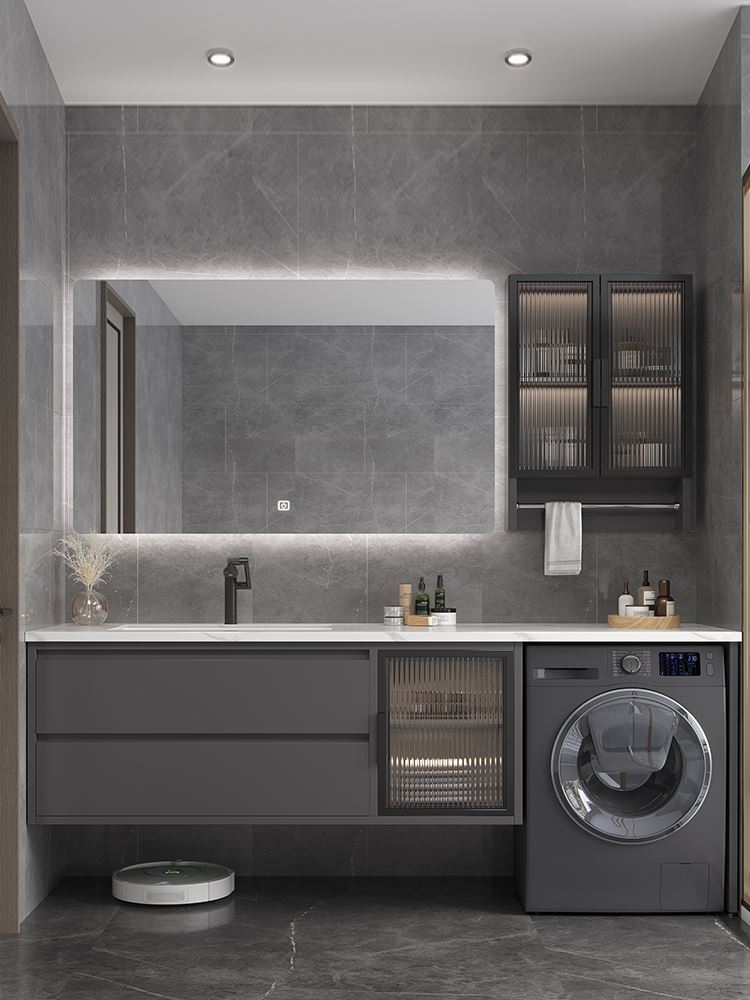 阳台洗衣机一体柜组合现代简约岩板卫生间洗漱台洗手洗脸盆柜定制