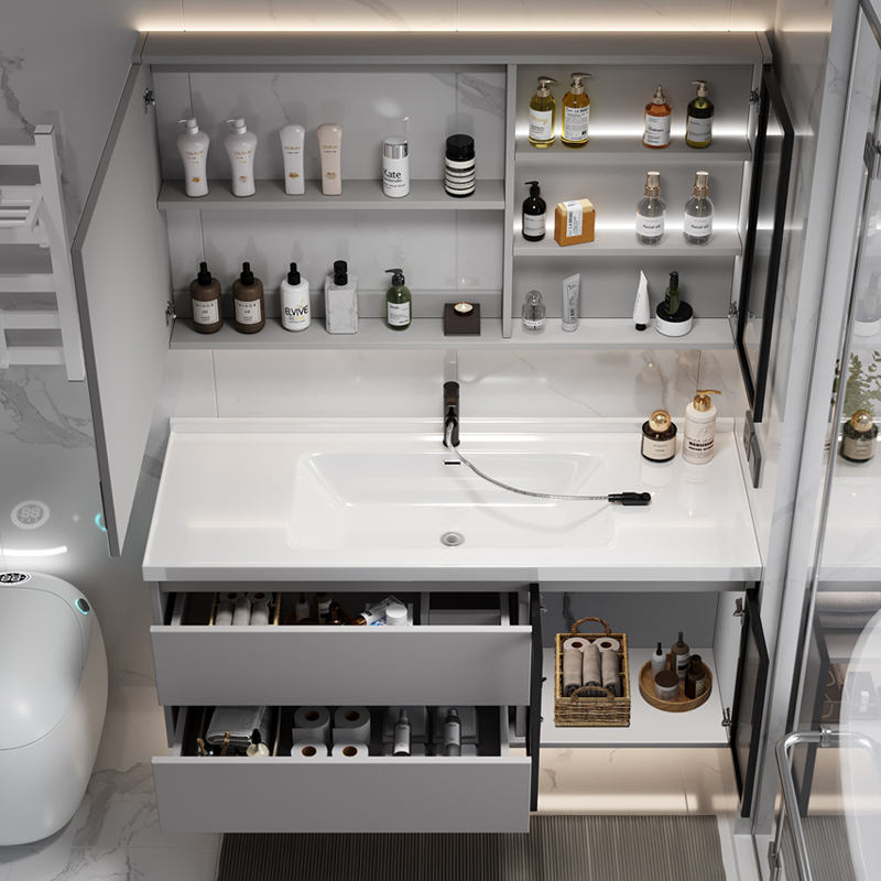 轻奢岩板浴室柜组合现代简约智能卫生间洗手脸盆柜收纳洗漱台镜柜