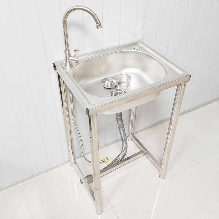 家用厨房不锈钢水槽洗菜盆洗碗池单槽落地支架水池简易稳固洗手盆